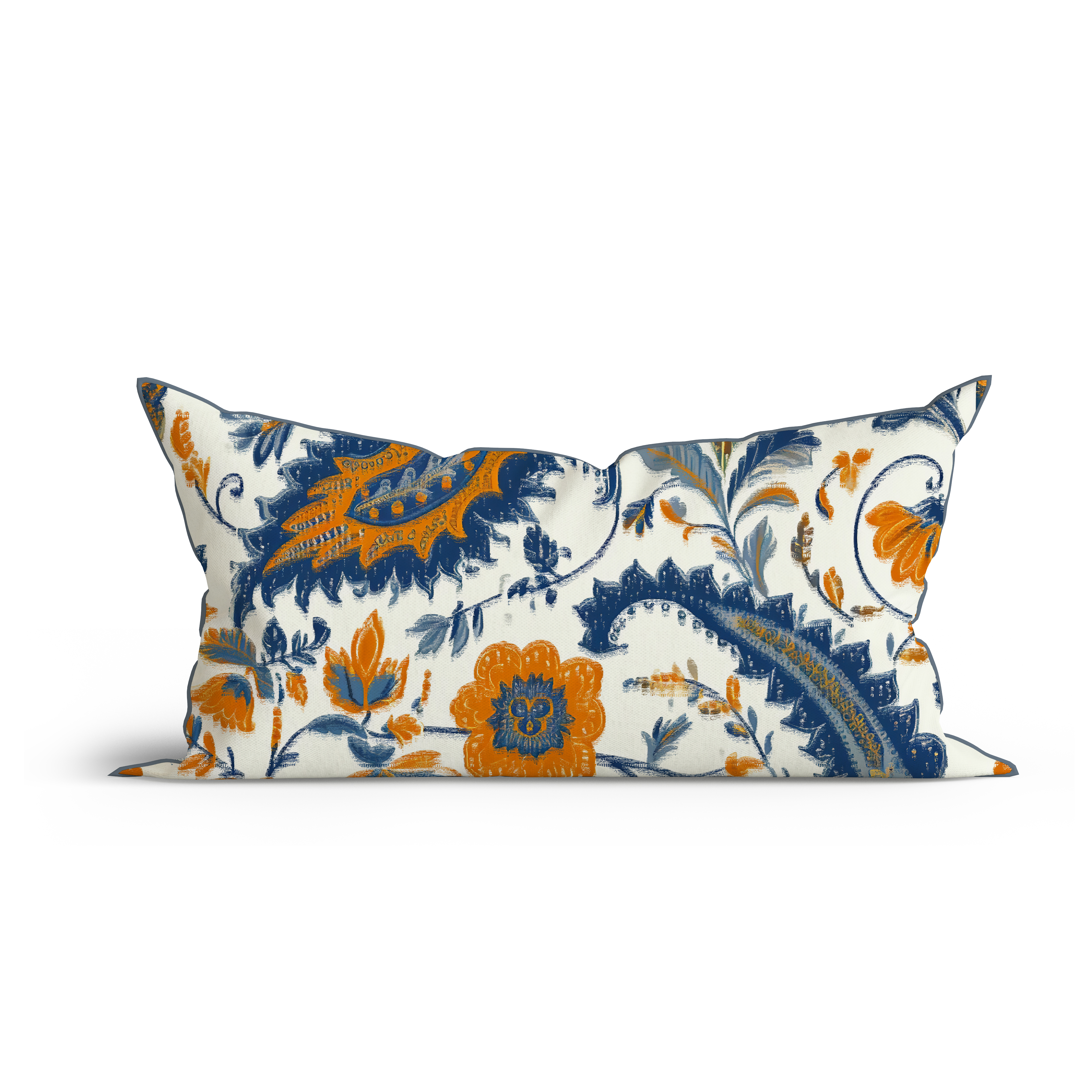 Boho Serene Leaf Paisley Printed Cotton Cushion with Piping
