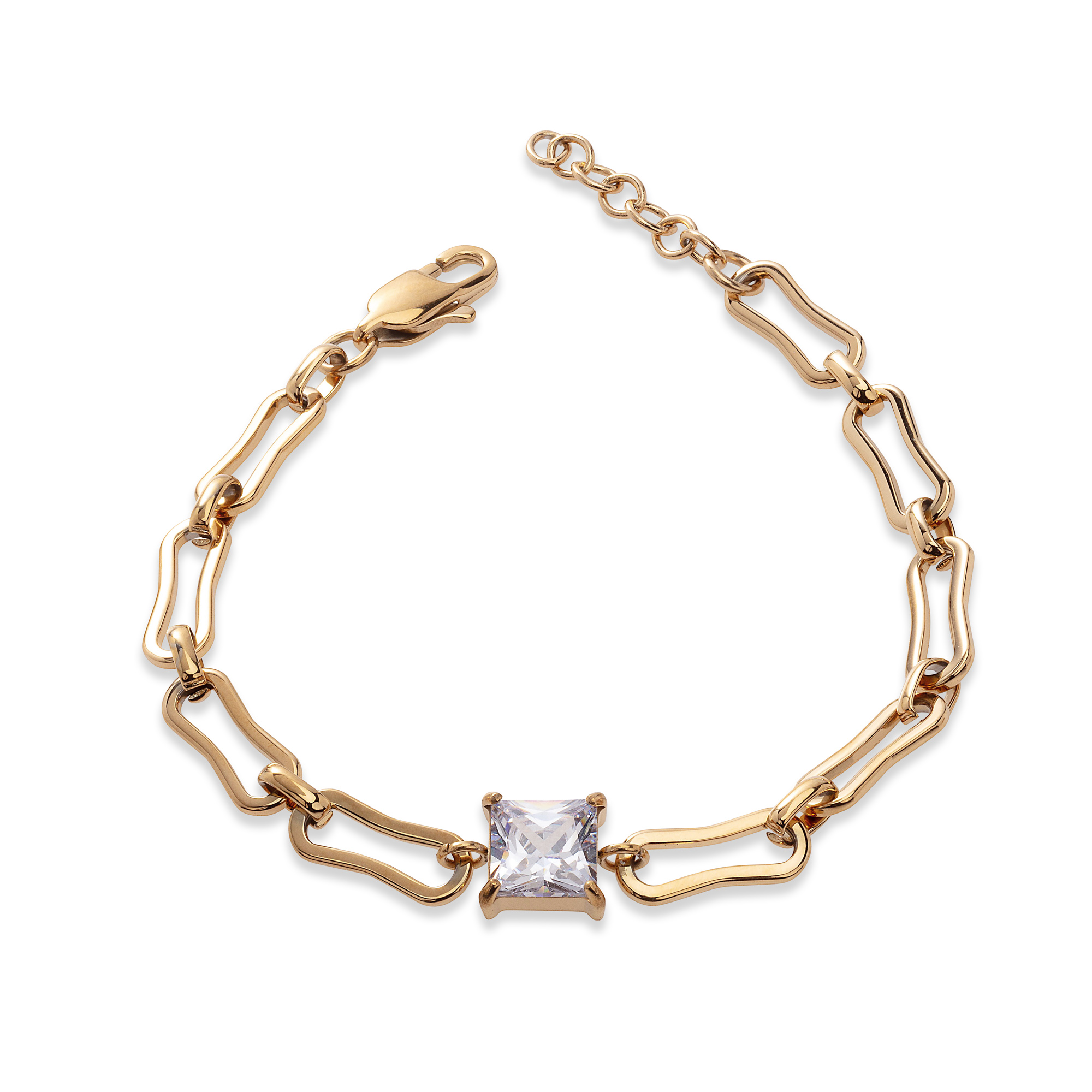 Link Bracelet-Vogue-Yellow Gold+White CZ