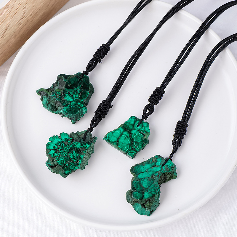 Natural Freeform Malachite Necklace - Raw Beauty & Transform