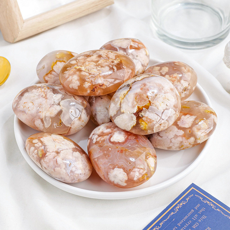 Blossom with Harmony: Flower Agate Palm Stone
