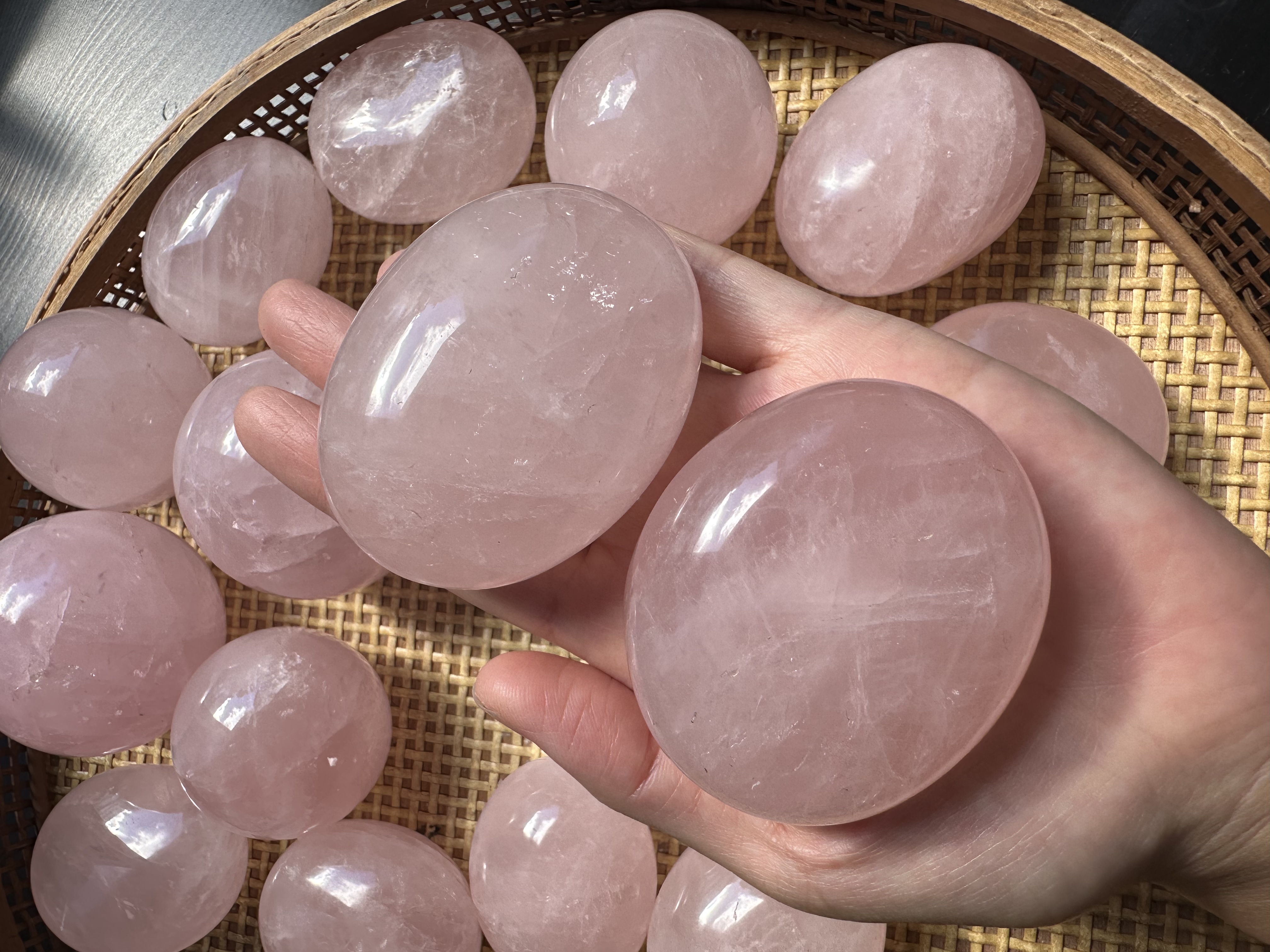 Rose Quartz Palm Stone - Natural Healing Crystal for Love