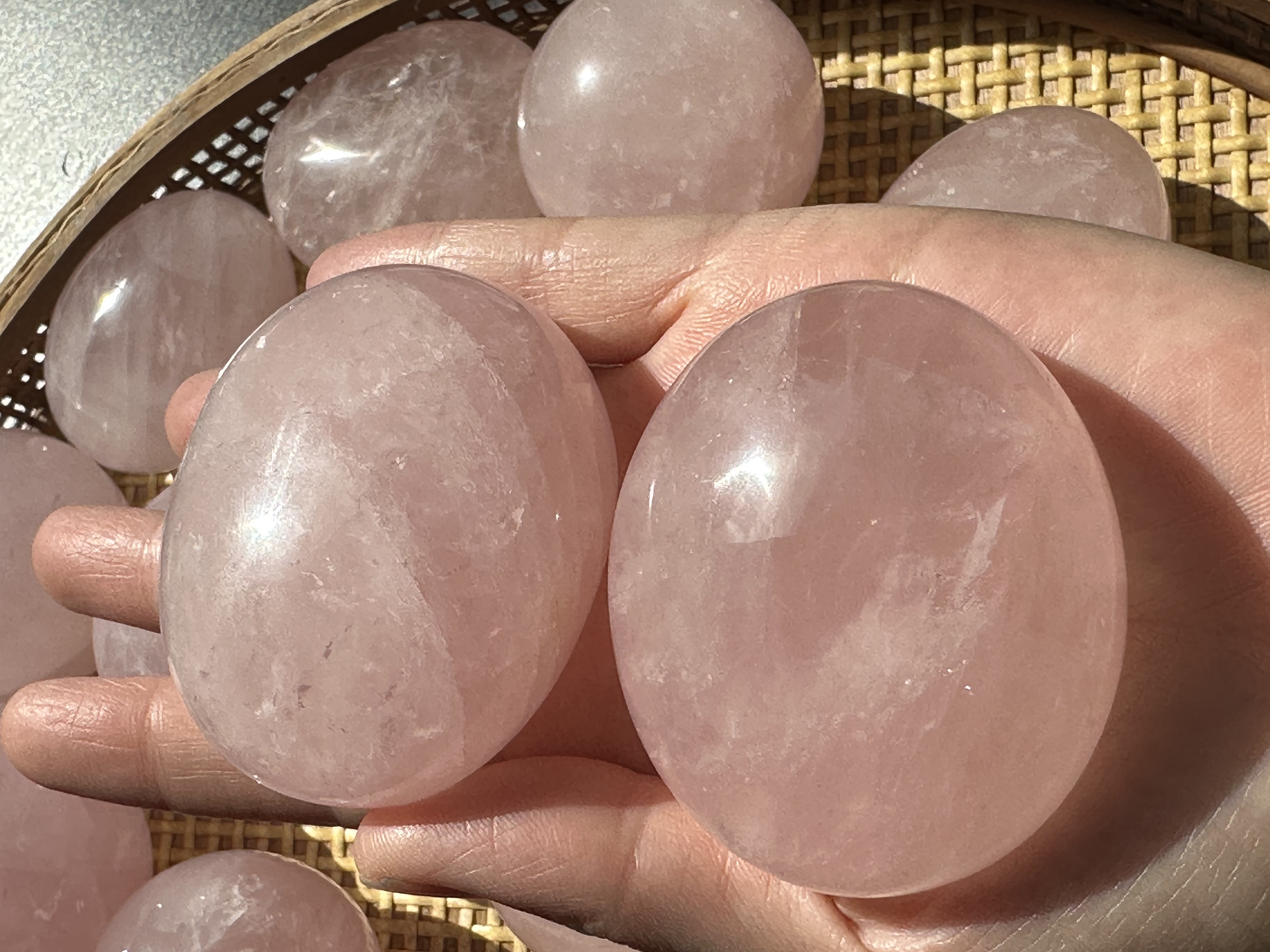 Rose Quartz Palm Stone - Natural Healing Crystal for Love