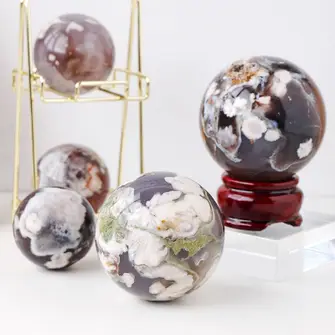 Black Flower Agate Sphere - Healing Crystal, Self-Growth, Gr