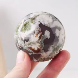Black Flower Agate Sphere - Healing Crystal, Self-Growth, Gr