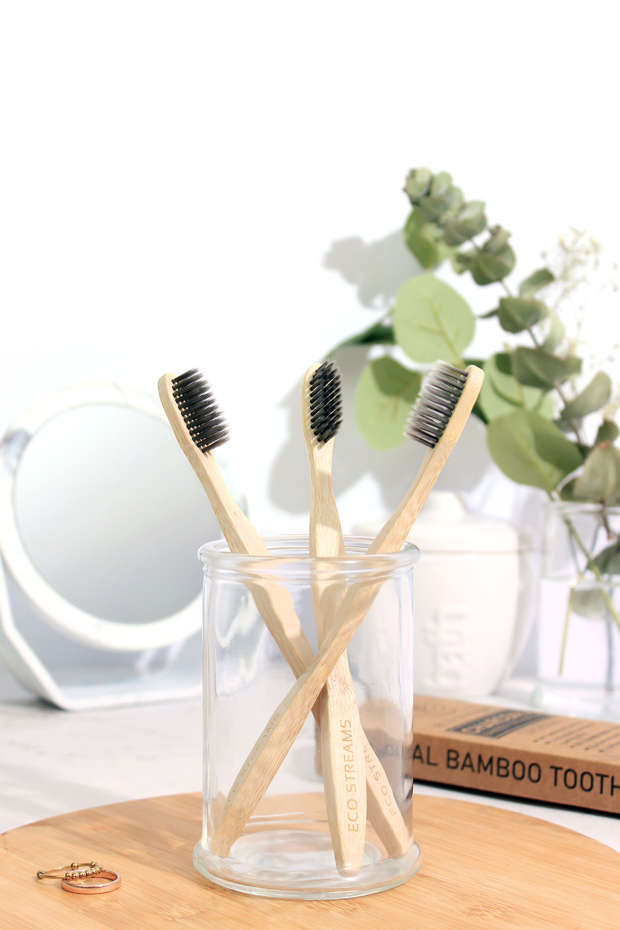 Biodegradable Adult Bamboo Toothbrushes (Set of 5) - Medium Charcoal Infused BPA Free Bristles
