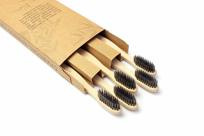 Biodegradable Adult Bamboo Toothbrushes (Set of 5) - Medium Charcoal Infused BPA Free Bristles
