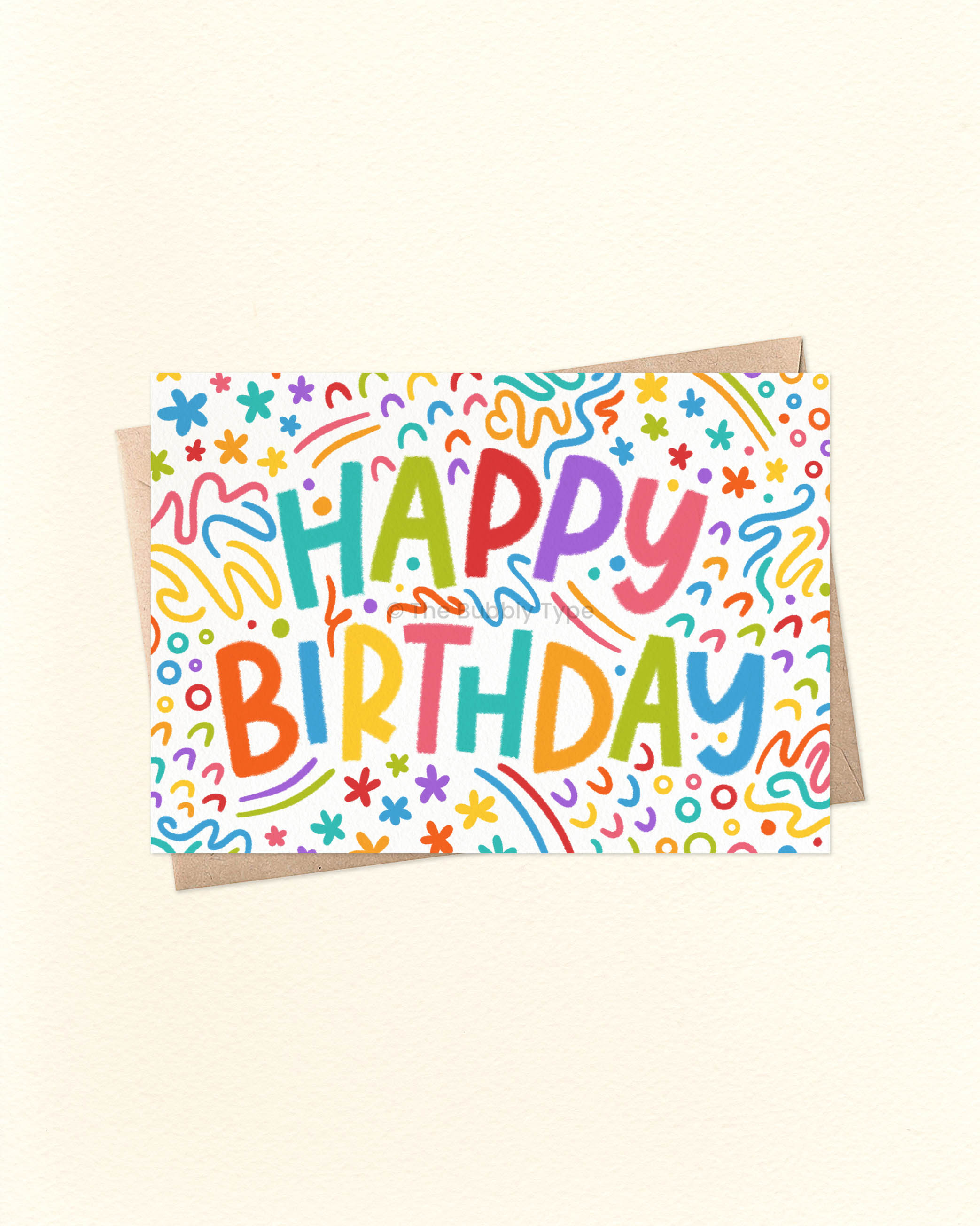 Happy Birthday (Rainbow Squiggles) - A6 Greeting Card