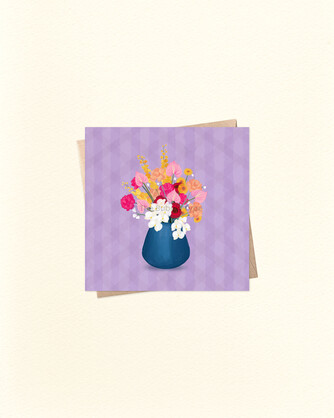 Purple Flower Vase - Small Square Greeting Card