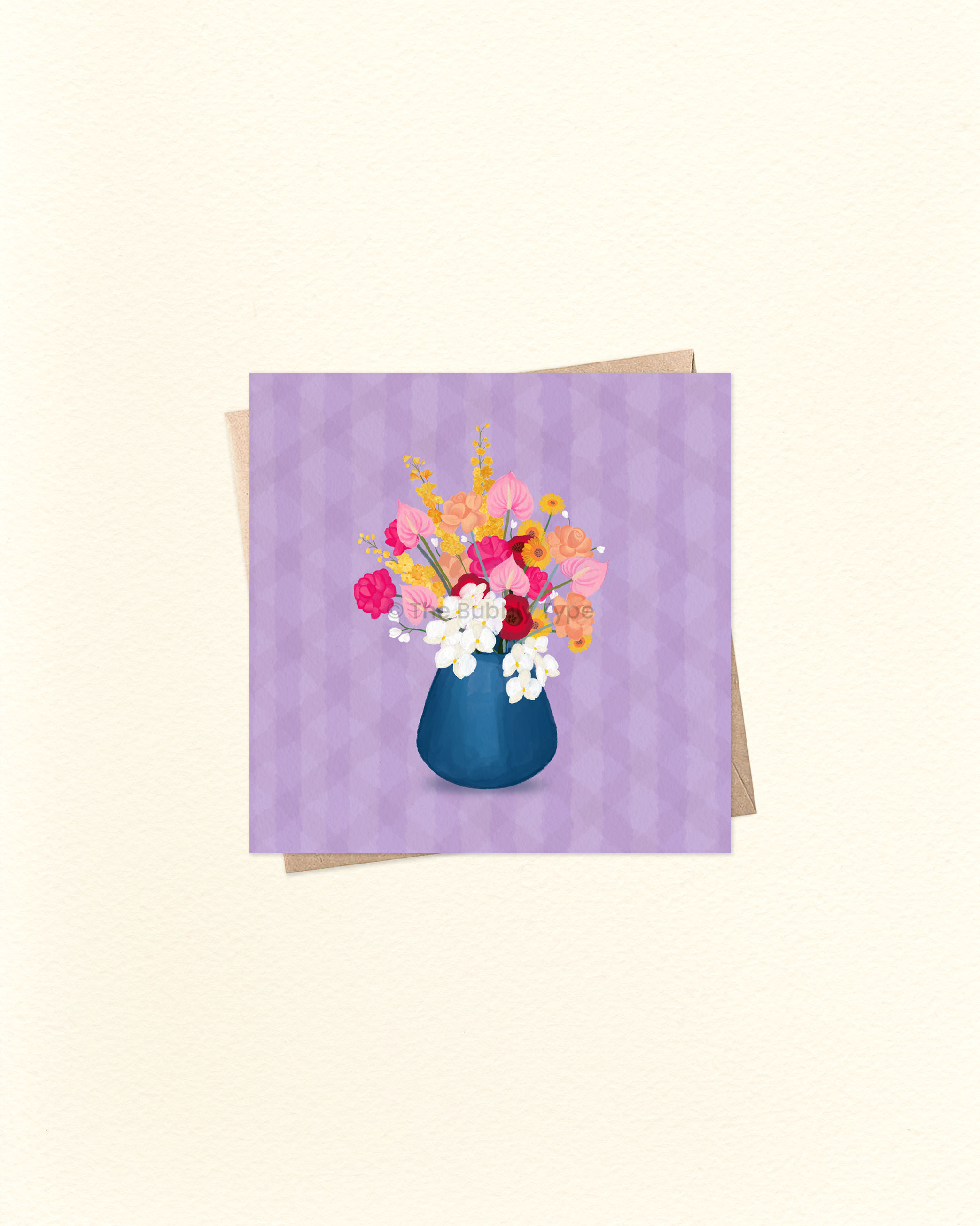 Purple Flower Vase - Small Square Greeting Card