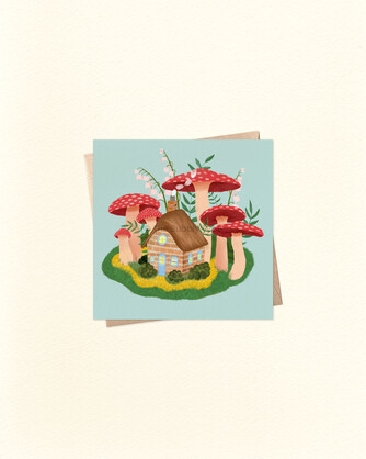 Mushroom Cottage - Small Square Greeting Card