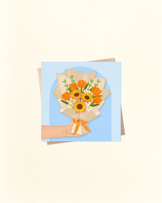 Orange Flower Bouquet - Small Square Greeting Card