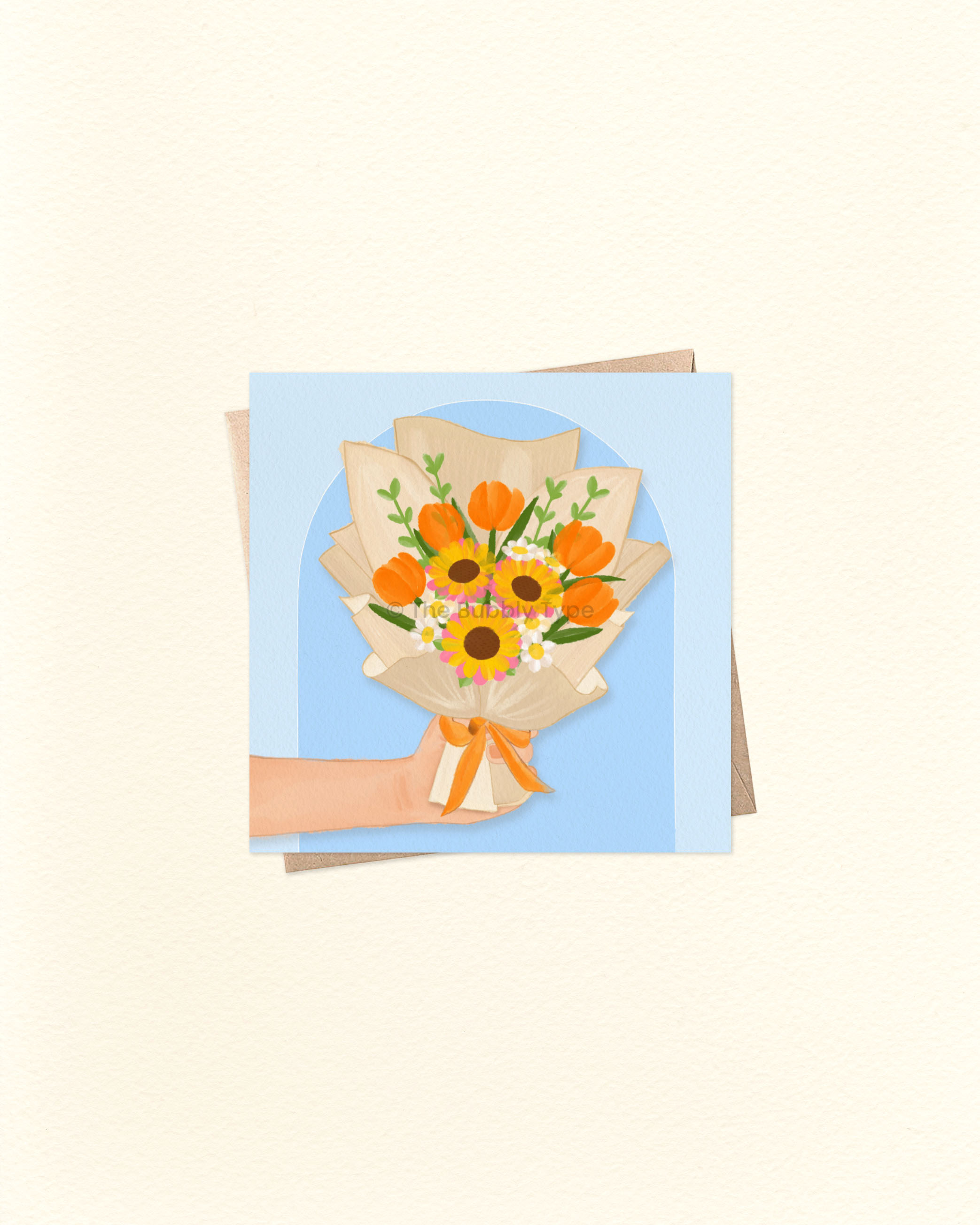 Orange Flower Bouquet - Small Square Greeting Card