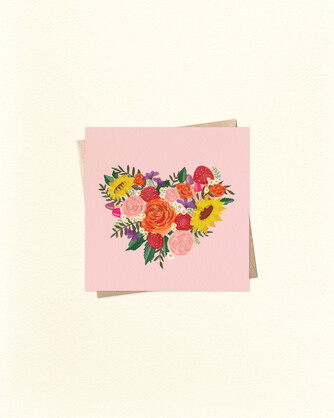 Flower and Mushroom Heart Bouquet - Small Square Greeting Card