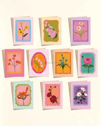 Postage Stamp Flowers - 10pk Greeting Cards
