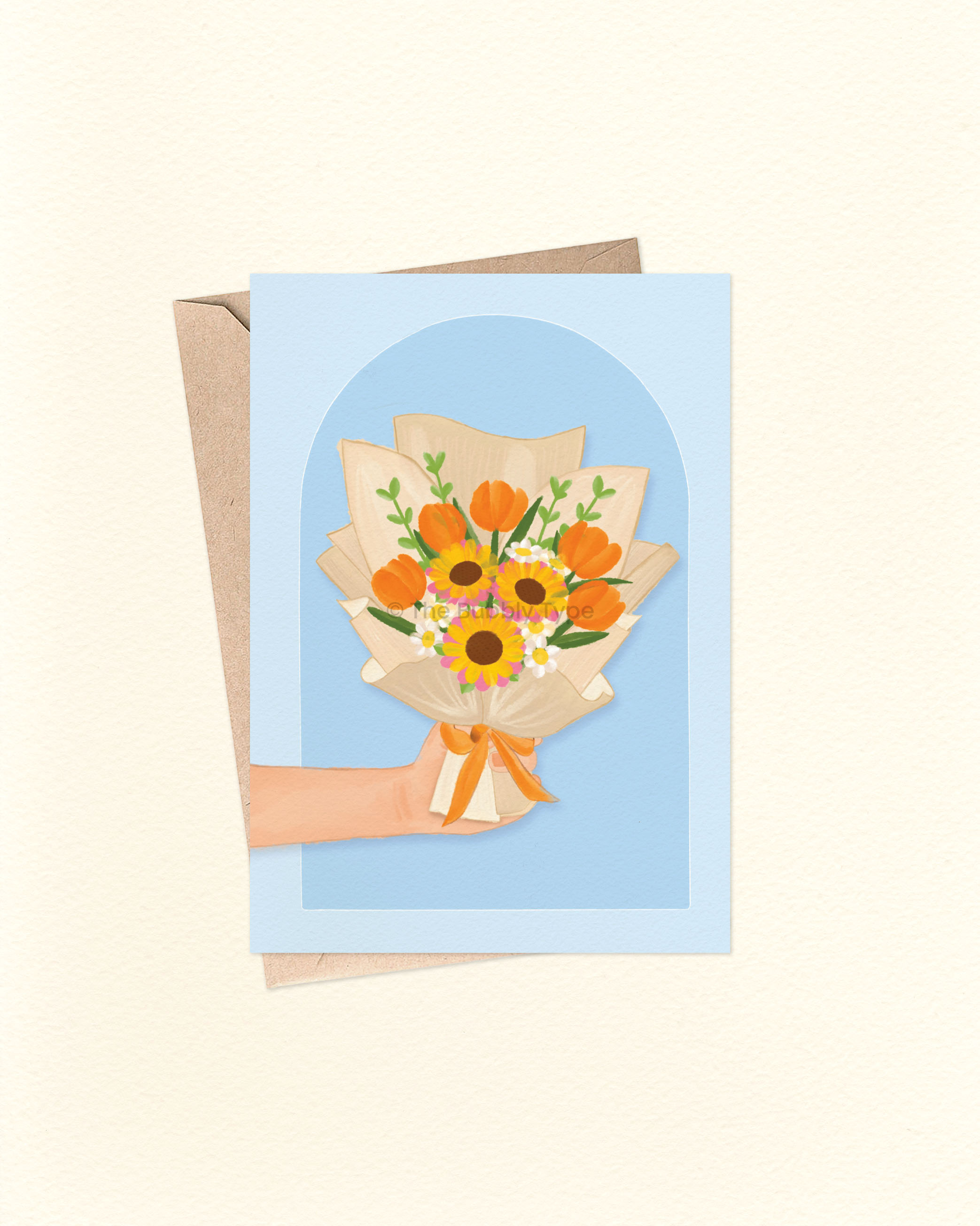 Orange Flowers Bouquet - A6 Greeting Card