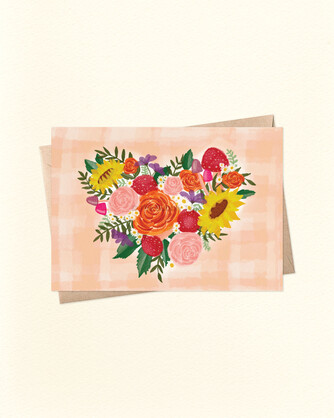 Flower and Mushroom Heart Bouquet - A6 Greeting Card