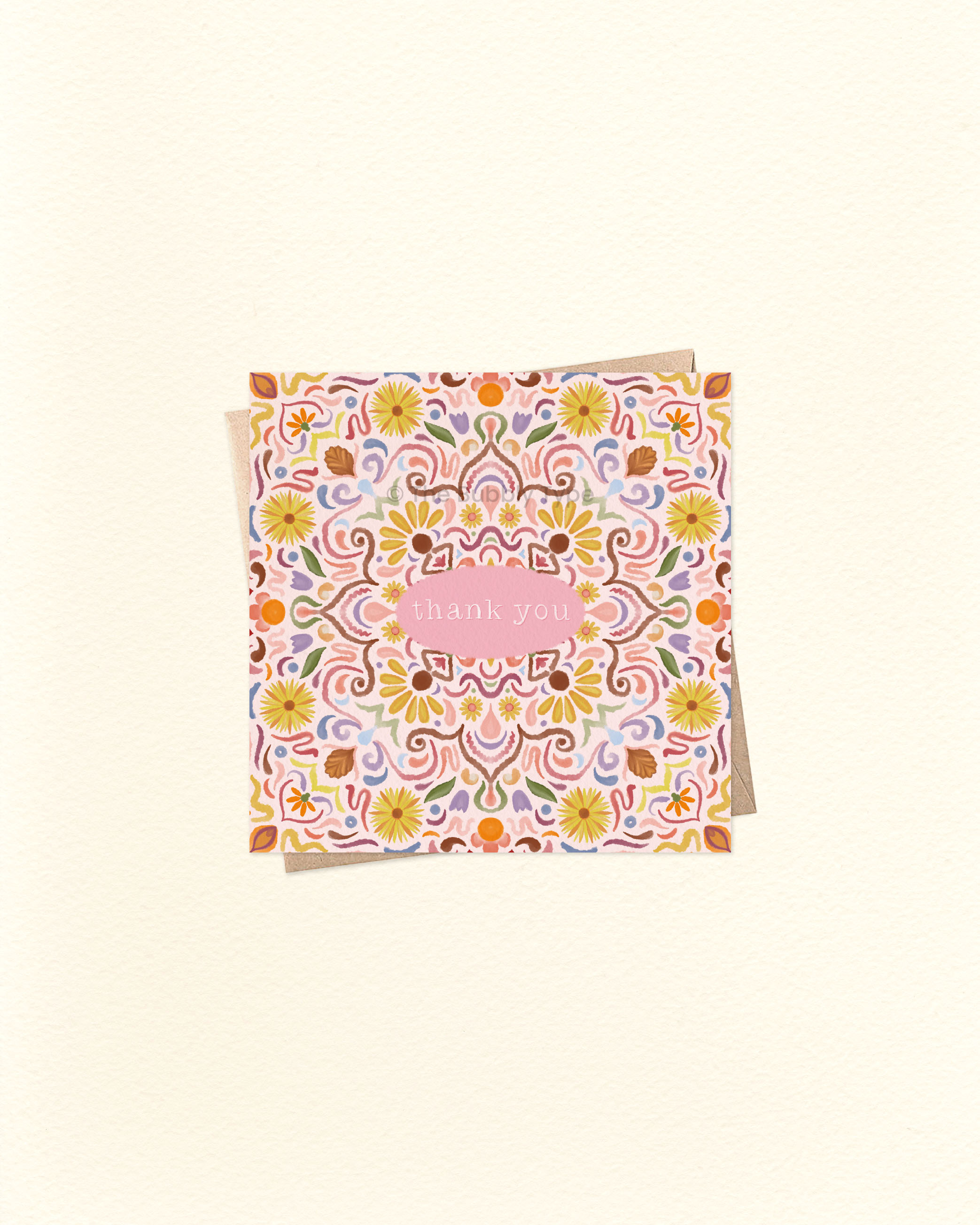 Thank You (Watercolour Tile) - Small Square Greeting Card