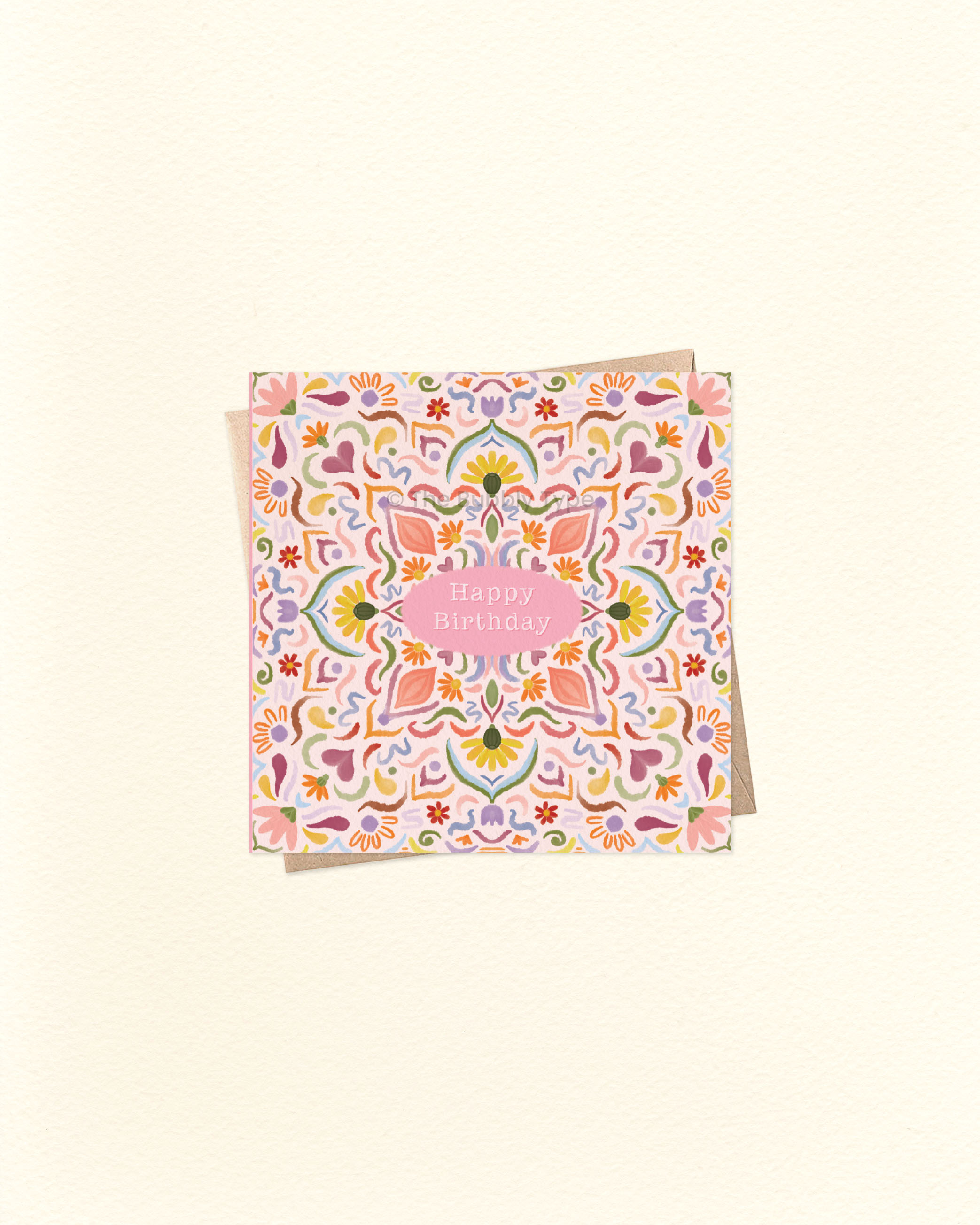 Happy Birthday (Watercolour Tile) - Small Square Greeting Card