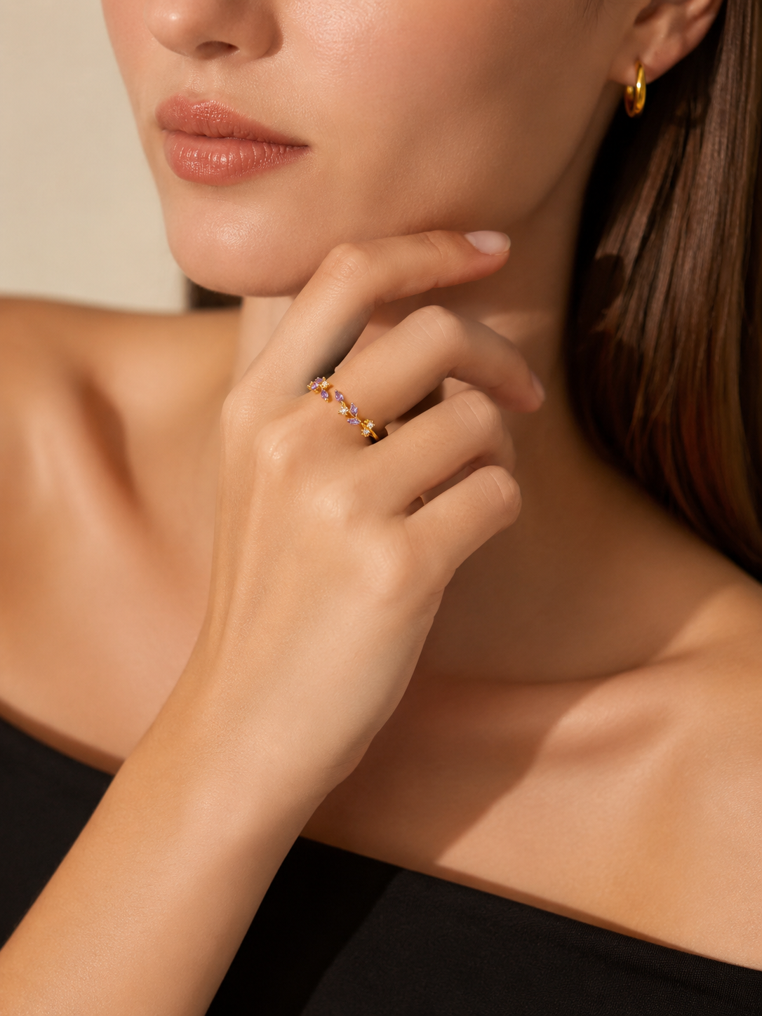 Adeline leaf ring (purple)
