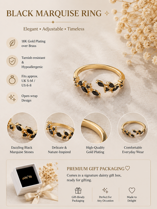 Adeline leaf ring (black)