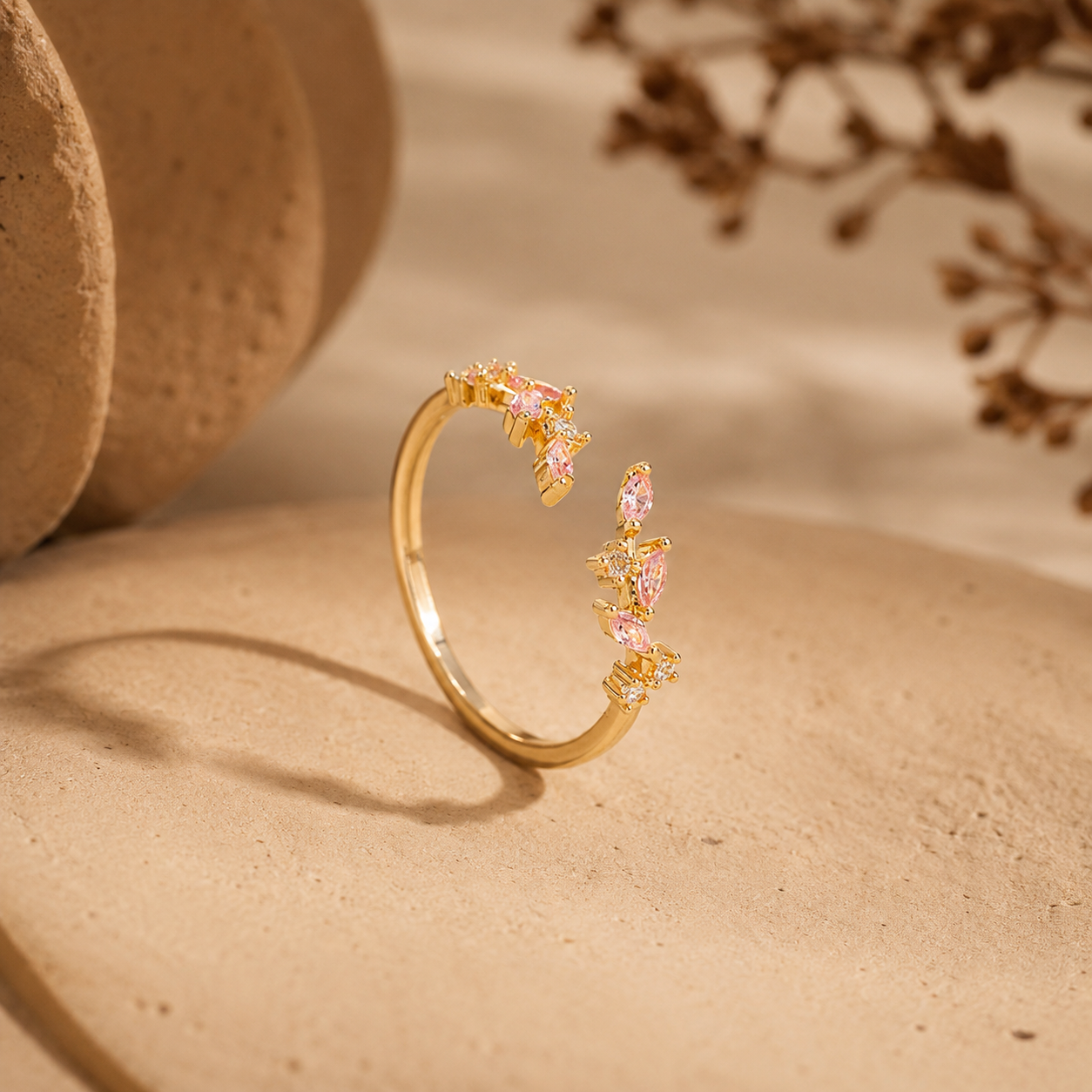 Adeline leaf ring (pink)