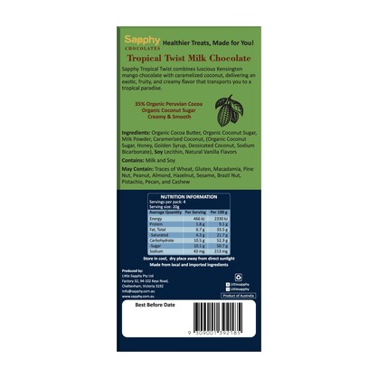 Sapphy Premium Tropical Twist Mango Chocolate – 80g | Made with Coconut Sugar & Caramelized Coconut
