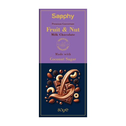 Sapphy Premium Fruit & Nut Milk Chocolate – 80g | Made with Coconut Sugar & Roasted Nuts