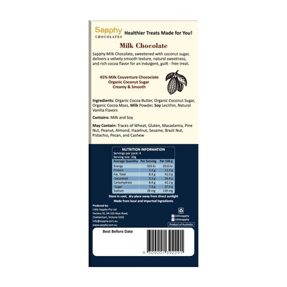 Sapphy Premium Milk Chocolate – 80g | Made with Coconut Sugar