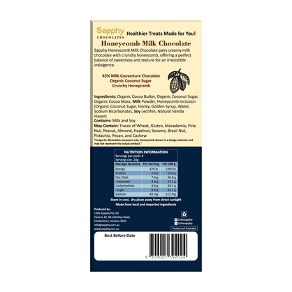 Sapphy Premium Honeycomb Milk Chocolate – 80g | Made with Coconut Sugar & Crunchy Honeycomb