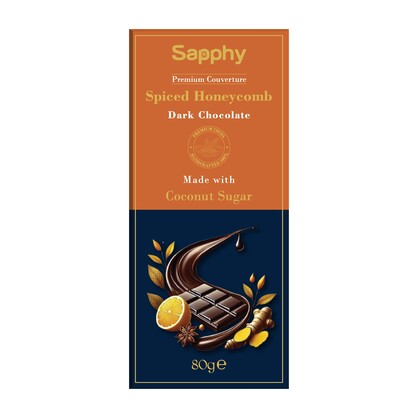 Sapphy Premium Spiced Honeycomb Dark Chocolate – 80g | Made with Coconut Sugar, Turmeric & Ginger