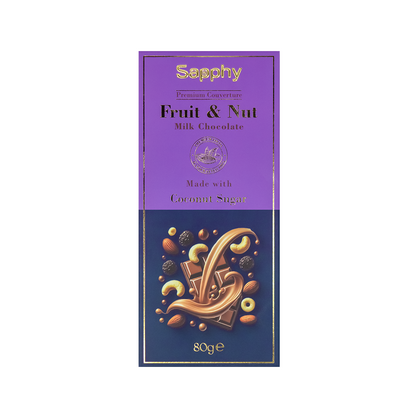 Sapphy Premium Fruit & Nut Milk Chocolate – 80g | Made with Coconut Sugar & Roasted Nuts