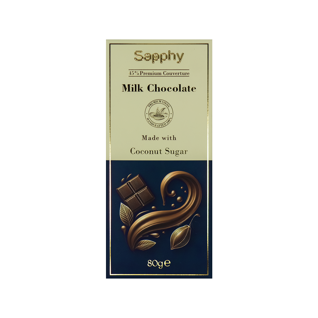 Sapphy Premium Milk Chocolate – 80g | Made with Coconut Sugar