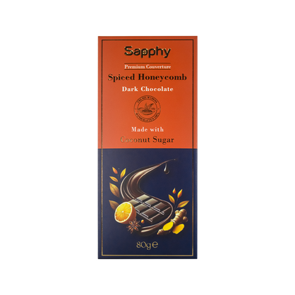 Sapphy Premium Spiced Honeycomb Dark Chocolate – 80g | Made with Coconut Sugar, Turmeric & Ginger