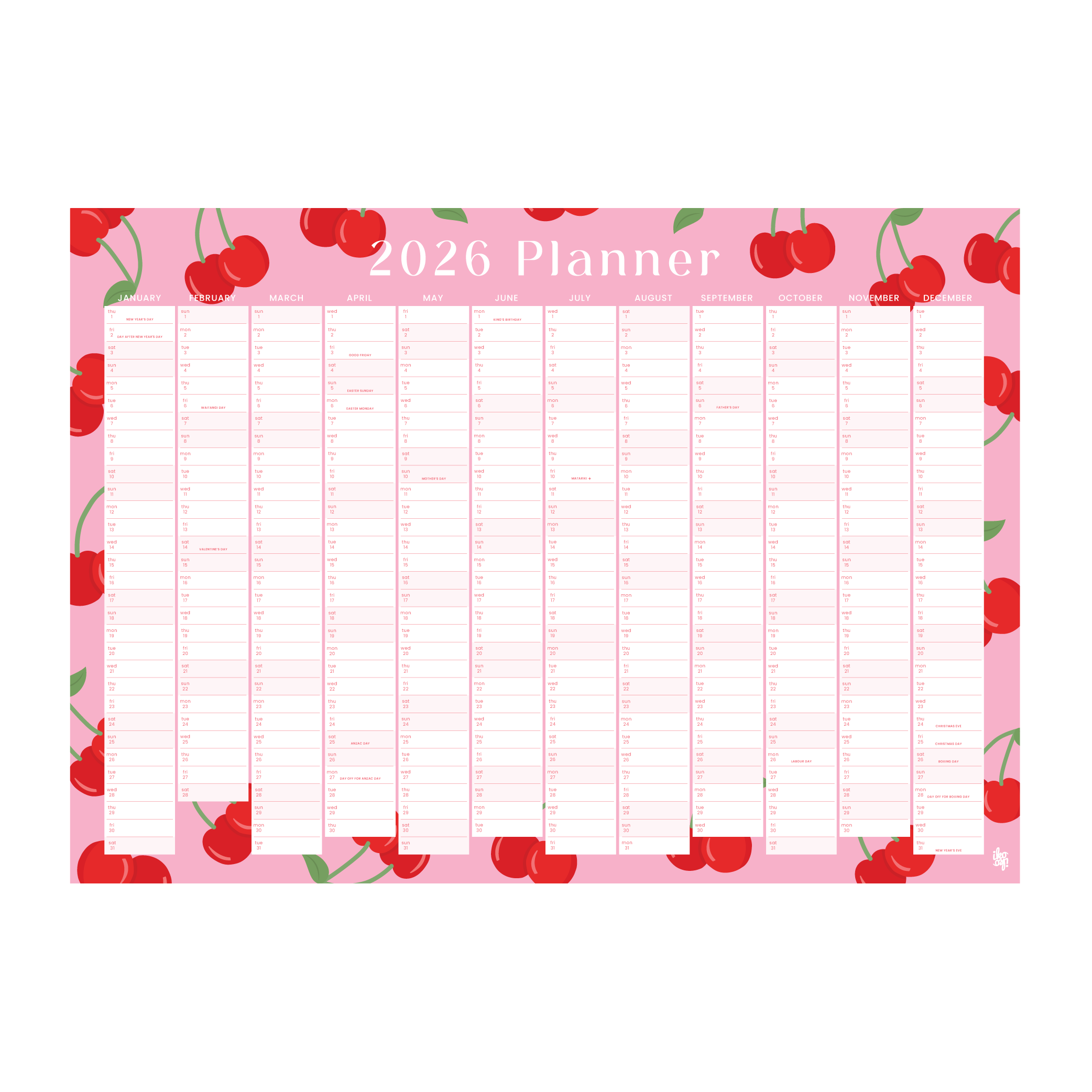 Iko Iko 2026 Wall Planner Cherries