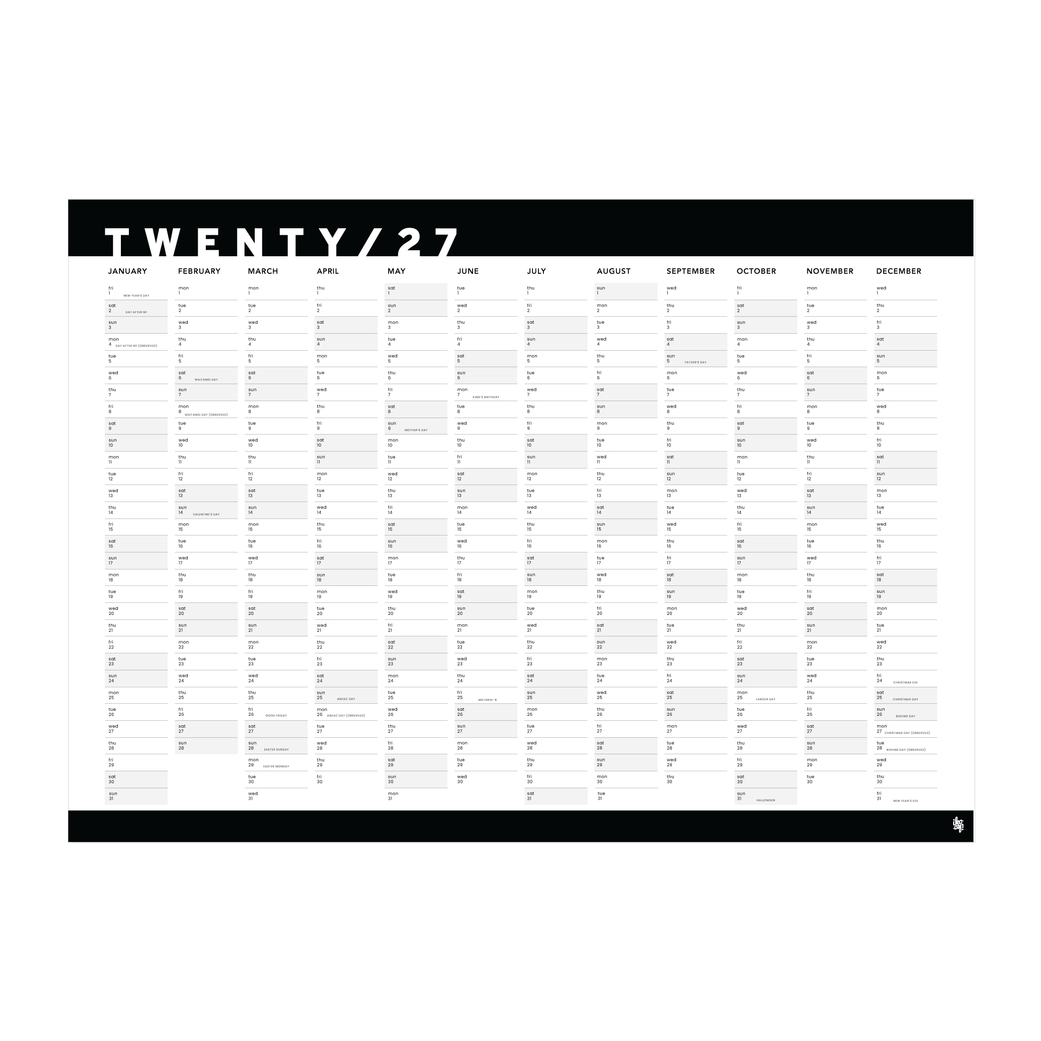 Iko Iko Wall Planner 2027 Black and White