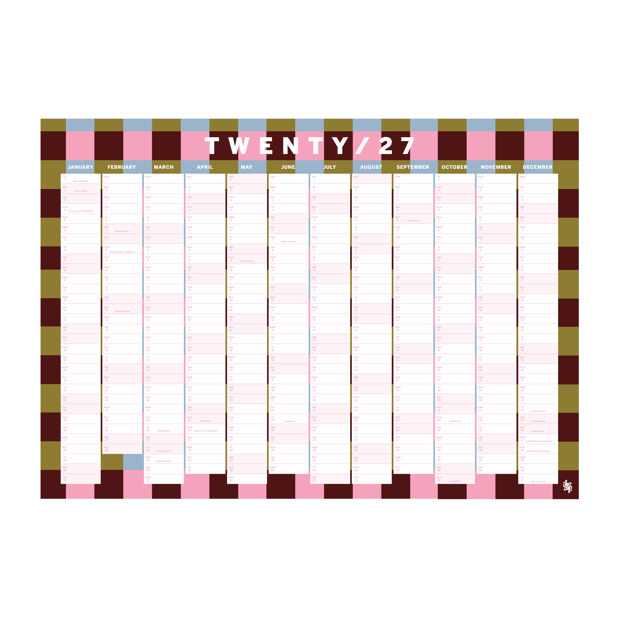 Iko Iko Wall Planner 2027 Bold Check