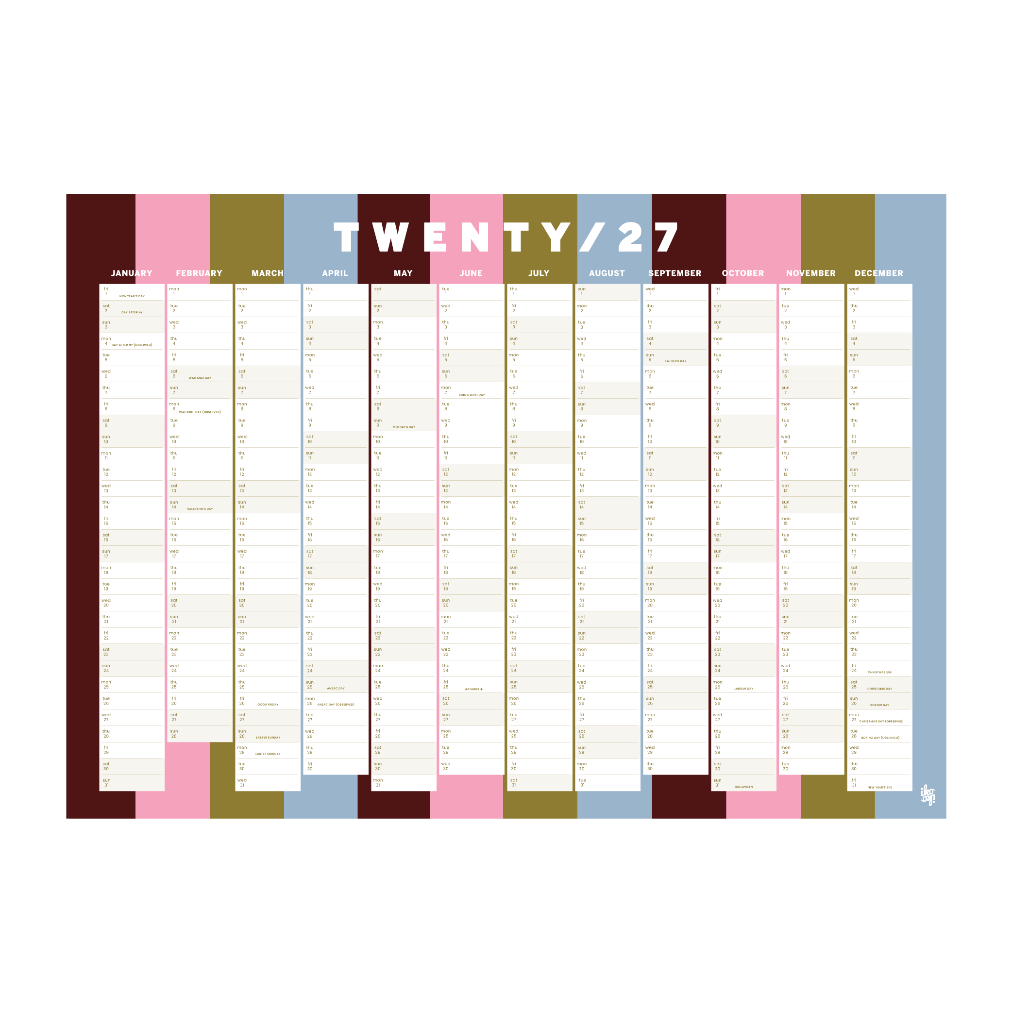 Iko Iko Wall Planner 2027 Bold Stripe