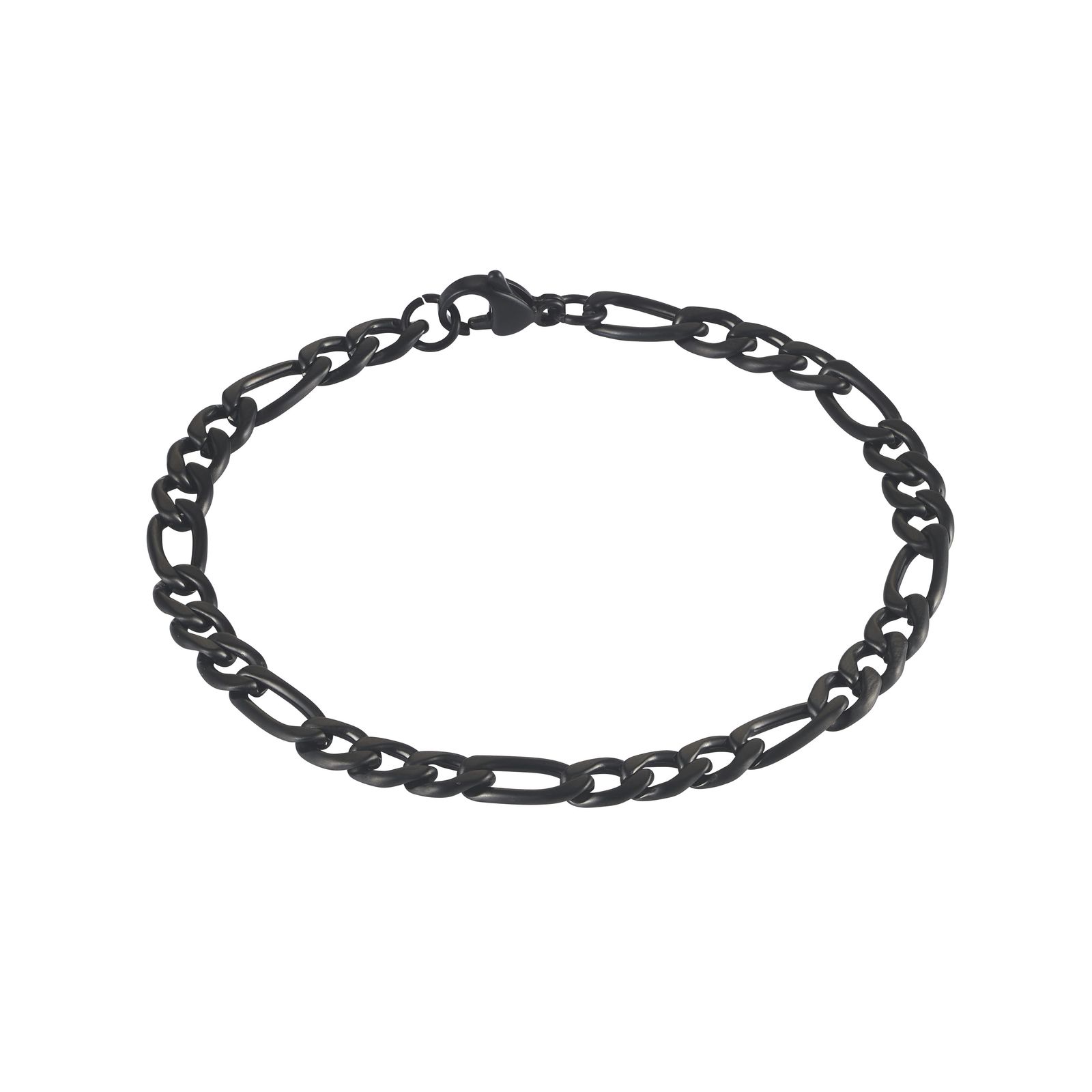 Ion Plated Brushed Black Stainless Steel Figaro Chain Bracelet