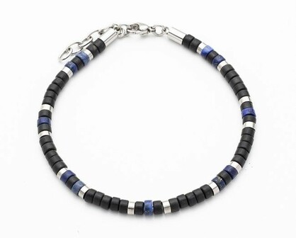Savage - Agate & Lapis Stone & Stainless Steel Disc Bracelet