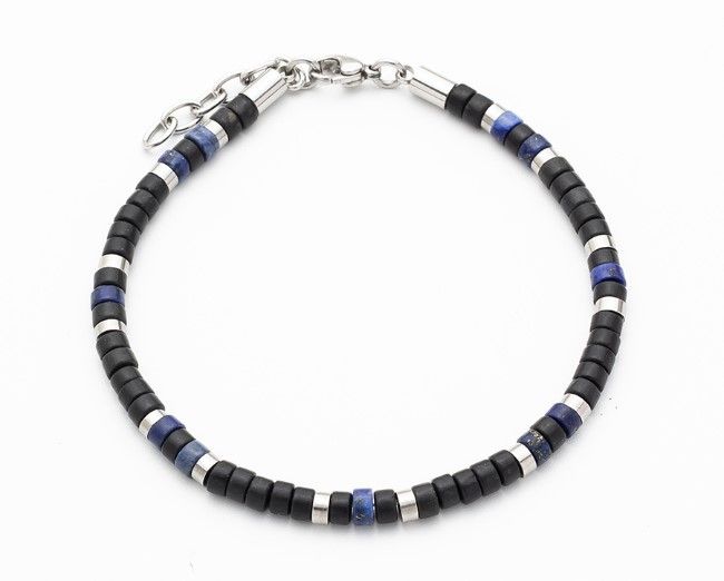 Savage - Agate & Lapis Stone & Stainless Steel Disc Bracelet