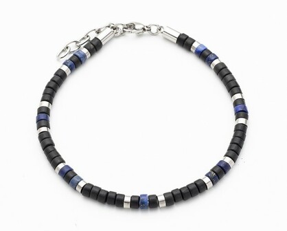 Savage - Agate & Lapis Stone & Stainless Steel Disc Bracelet