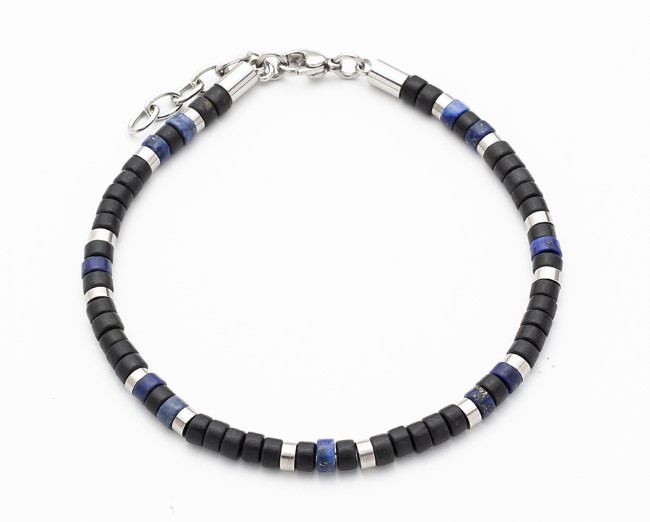 Savage - Agate & Lapis Stone & Stainless Steel Disc Bracelet