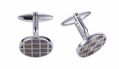 Light Grey Check Enamel Round Cufflinks