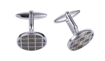 Light Grey Check Enamel Round Cufflinks