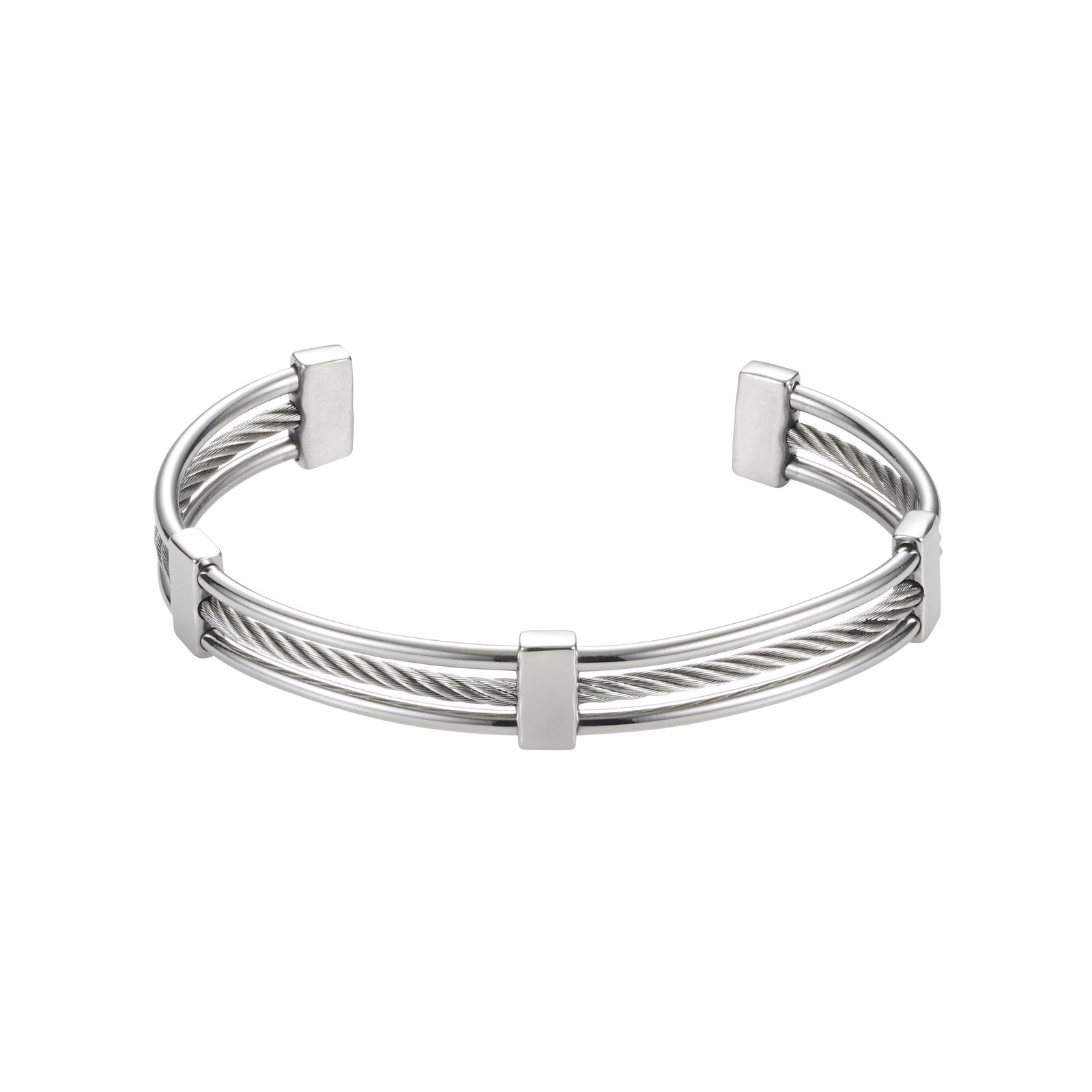 316L Stainless Steel Cable Wire Cuff Bracelet - Silver Bangle - Unisex Fashion