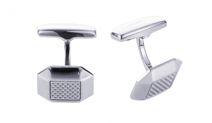 Polished Octagonal Stainless Steel & Silver Fibreglass Cufflinks