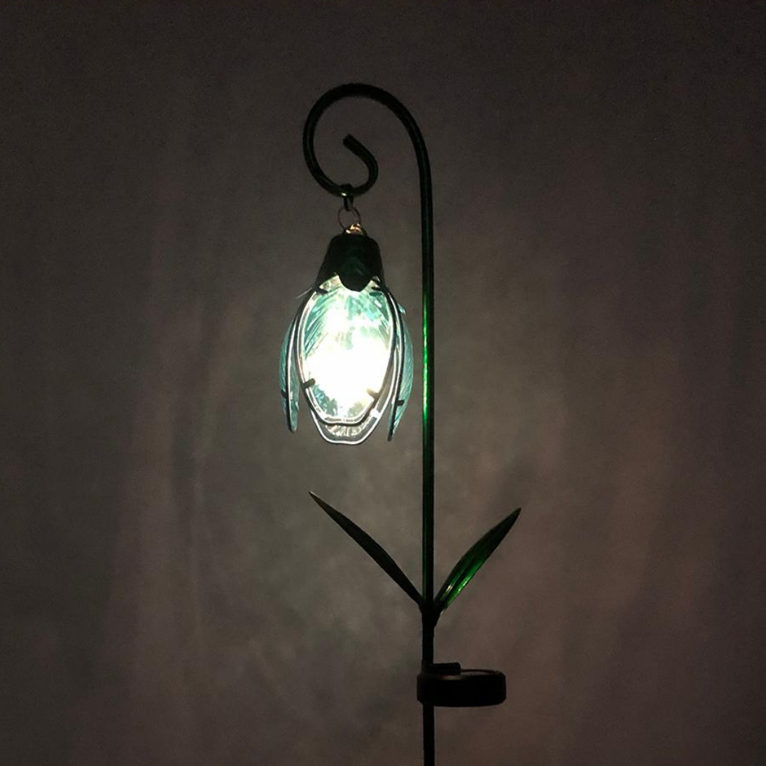 Set of 2 Hanging Glass Flower Solar Light