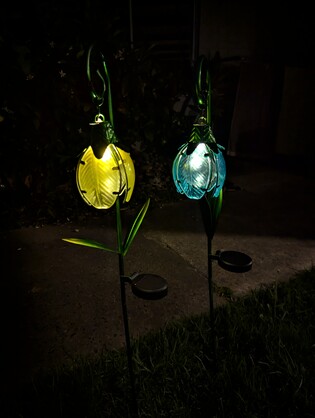 Set of 2 Hanging Glass Flower Solar Light