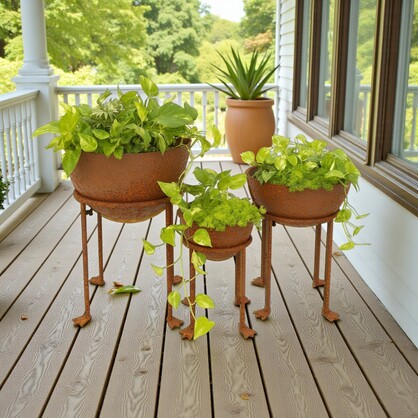 Set of 3 Corten Steel Planters on Stands (MOQ1/PPS3)