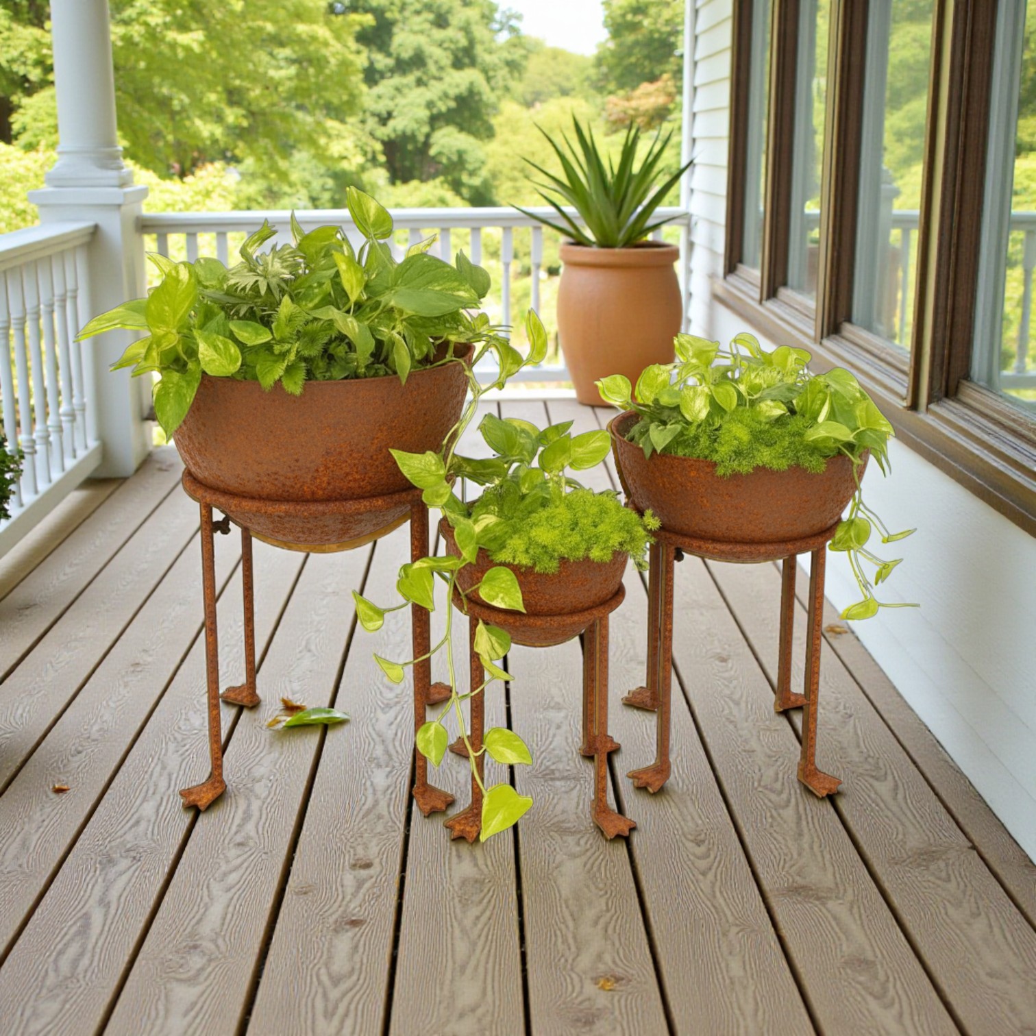 Set of 3 Corten Steel Planters on Stands (MOQ1/PPS3)